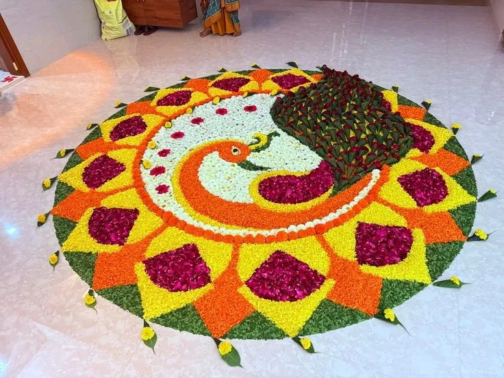 Flower Rangoli using petals for Onam