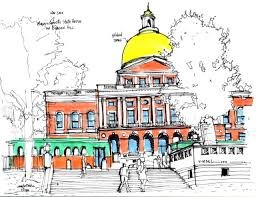 Sketch of Massachusetts State House and gas
