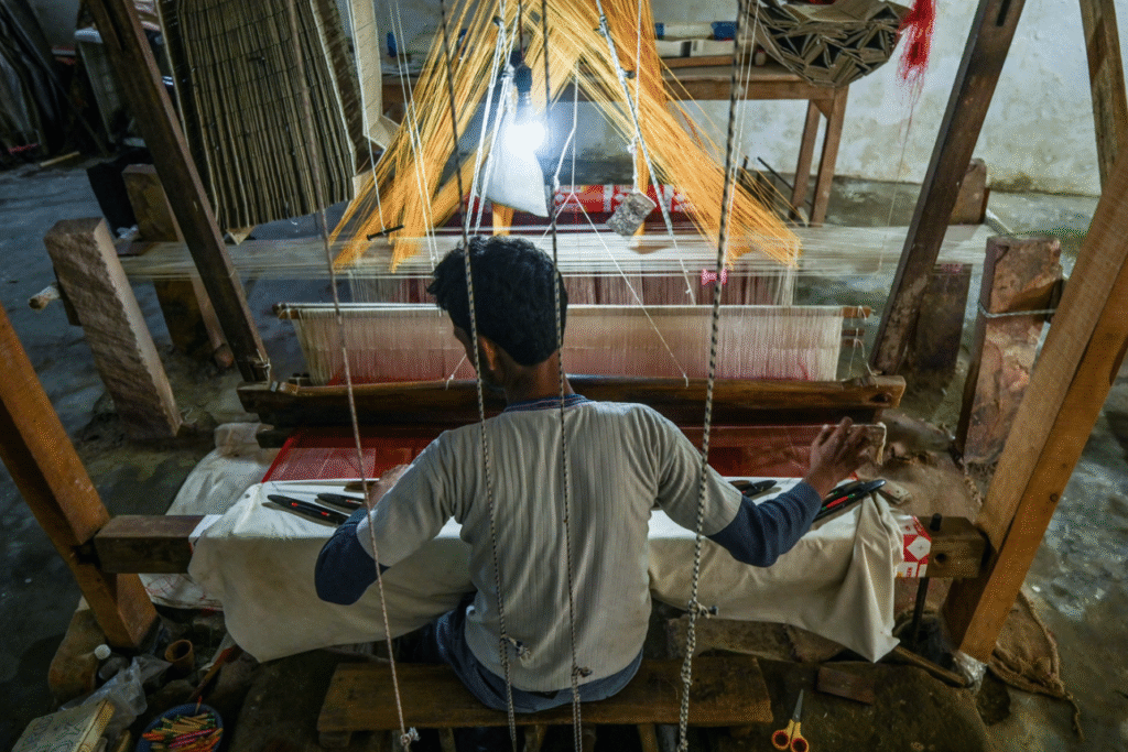 Varanasi silk weaving traditional loom