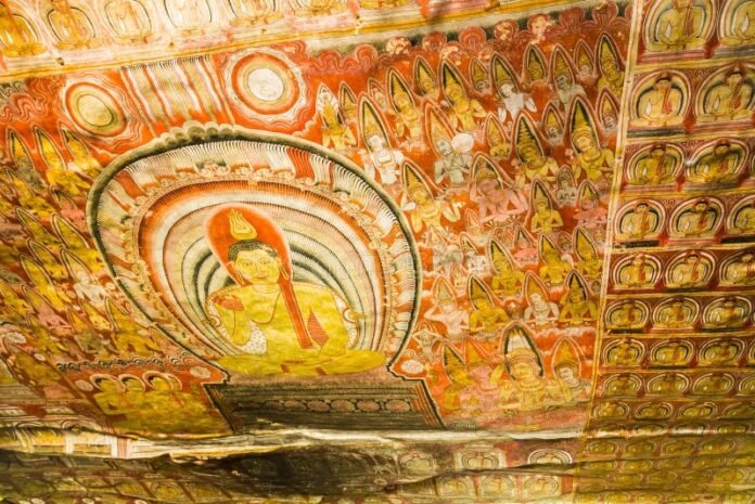Ancient Sri Lankan Buddhist fresco painting in Dambulla