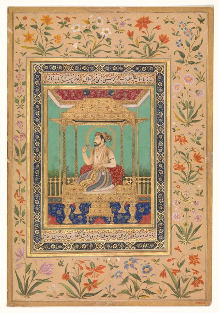Shah Jahan on his throne, Mughal miniature painting Shah Jahan on his throne, Mughal miniature painting