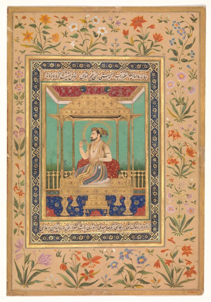Shah Jahan on his throne, Mughal miniature painting