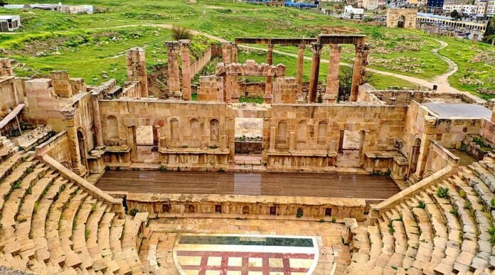 roman-theater-at-jerash-jordan-with-view-of-the-city-behind-the-stage roman-theater-at-jerash-jordan-with-view-of-the-city-behind-the-stage