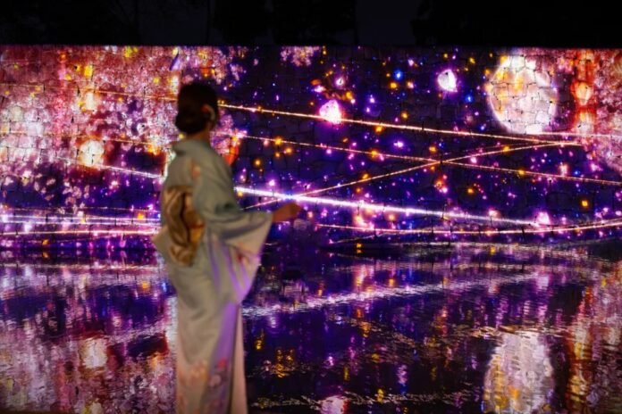 Installation view of Neo-Sakura Dreams mixed-media artwork by Sakura Yamamoto